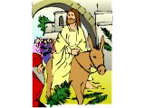 Jesus riding into Jerusalem on a donkey on Palm Sunday